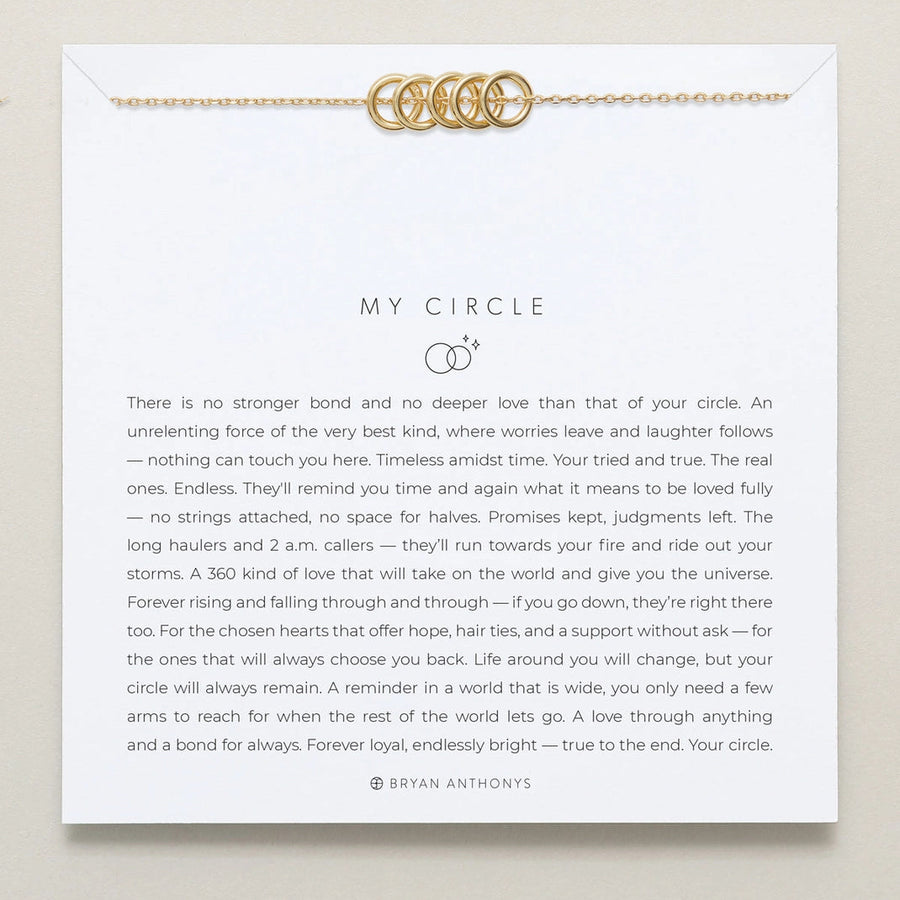 Textual description of 'My Circle' with gold chain design on a white background