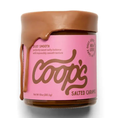 Jar of Coop's Salted Caramel on a white background