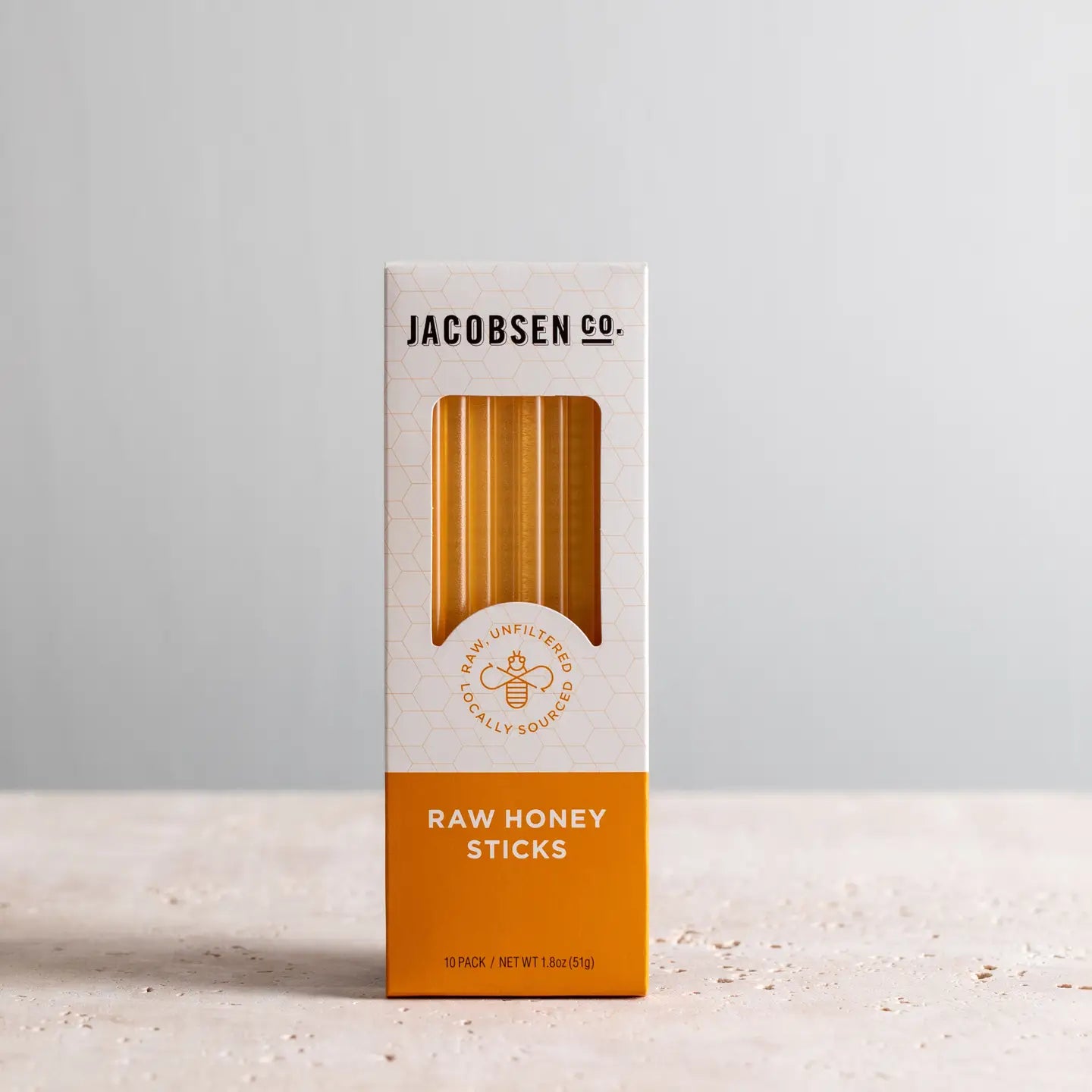 Box of Jacobsen Co. raw honey sticks