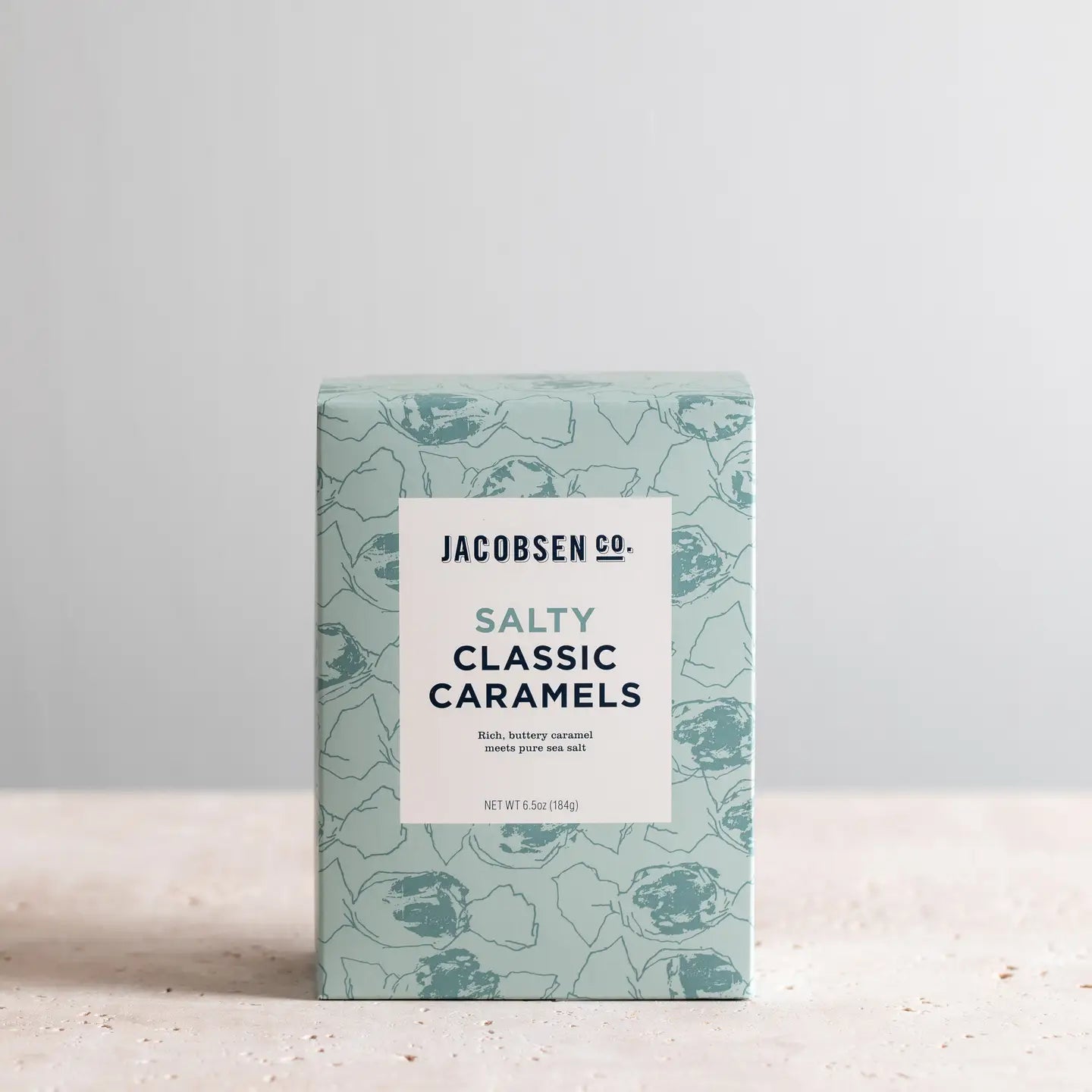 Box of Jacobsen Salty Classic Caramels on a light background