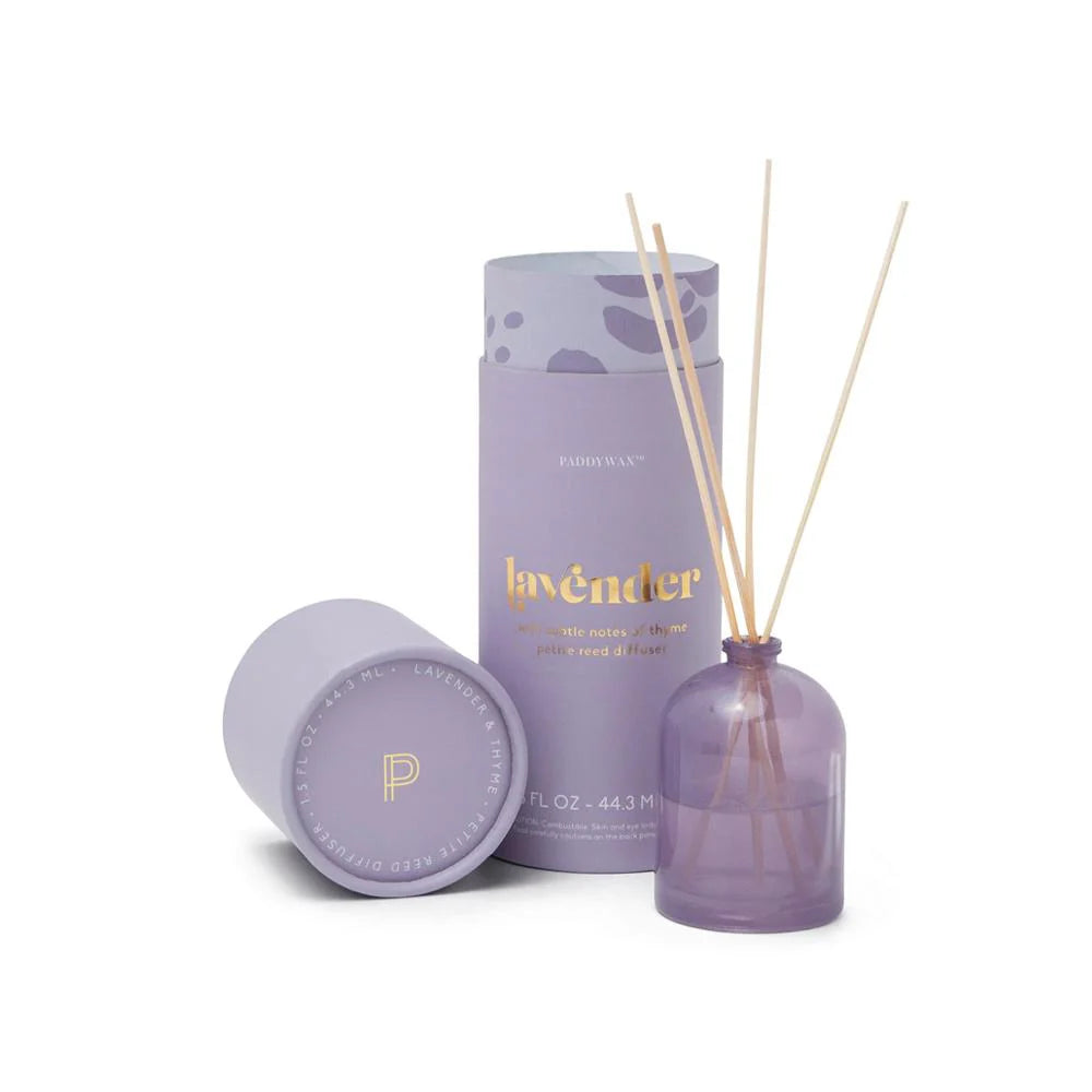 Lavender diffuser set with bottle, sticks, and cylindrical container by PaddyWax