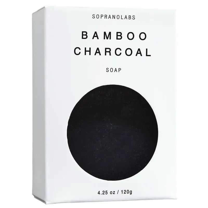 Box of Sopranolabs Bamboo Charcoal Soap on a white background