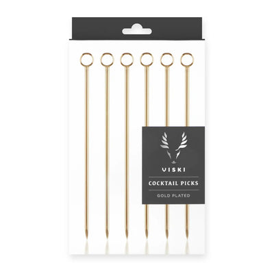 set of gold viski cocktail picks
