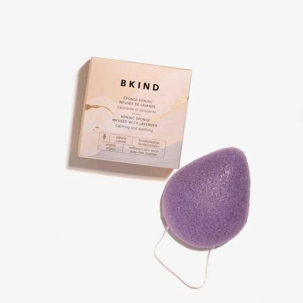 Purple konjac sponge with packaging on a white background by BKIND