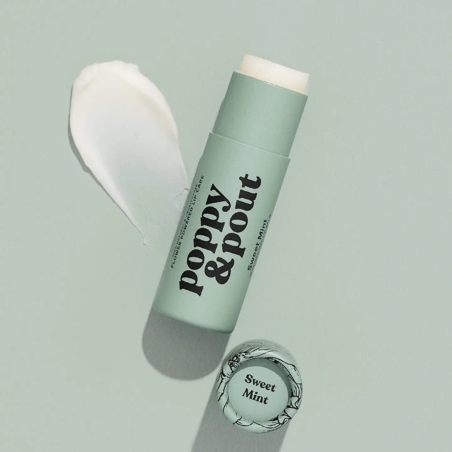 mint green poppy & pout lip balm