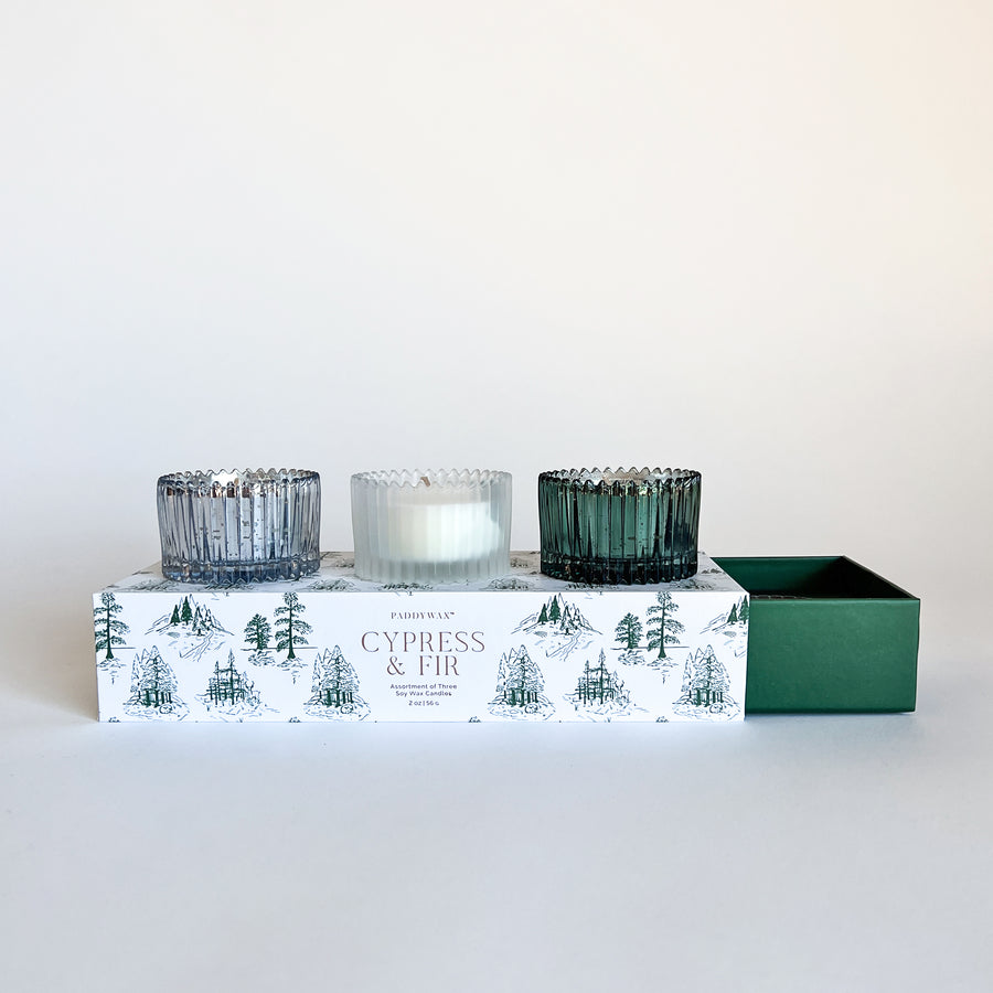 Paddywax Cypress + Fir - Gift Set of Three 2oz Mercury Glass Candles